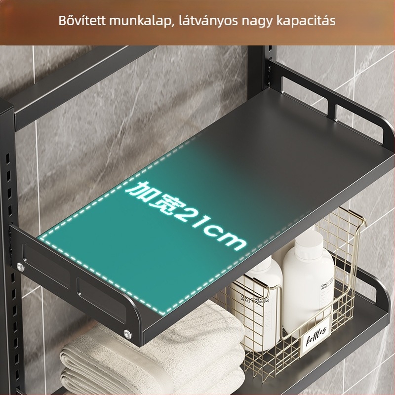Longxia 0173-S012 3-szintes padlón álló fürdőszobai polc WC-hez és mosógéphez, teherbírás 20 kg, sütőfesték bevonat