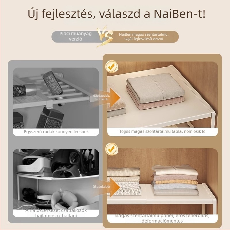 Gardrób rétegzett tárolóállvány, szénacélból, fúrás nélkül rögzíthető, modern minimalist Stílus, 1 szint