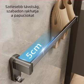 Fali cipő-/papucs tároló, fúrás nélkül, szívó rögzítés, vízelvezető tálca, szénacél + ABS, 1 réteg, fürdőszoba