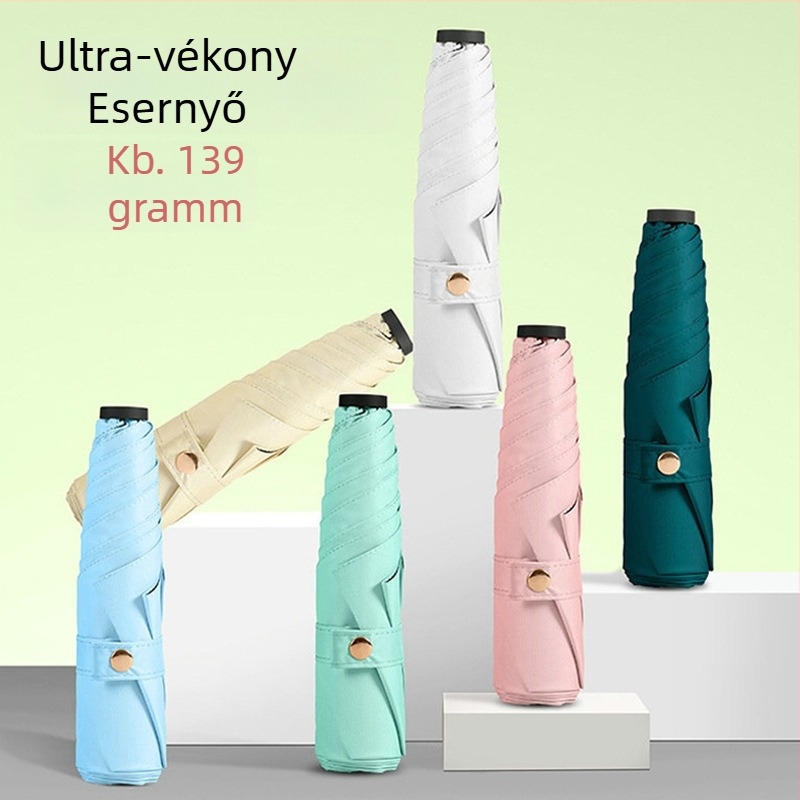Ultra könnyű háromrészes esernyő 190T anyagú szövet, 6 bordás rost, alumínium tengely, műanyag nyél, kézi nyitás-zárás, logó testreszabás