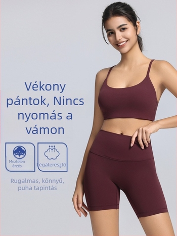 Vékony vállú sportmelltartó, teljes kosár és vékony formázott kosár, rögzített kettős pántok, fő anyag 80% nylon / 20% spandex, bélés: spandex