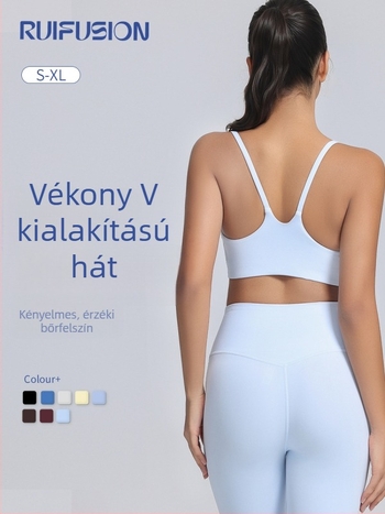 Vékony vállú sportmelltartó, teljes kosár és vékony formázott kosár, rögzített kettős pántok, fő anyag 80% nylon / 20% spandex, bélés: spandex