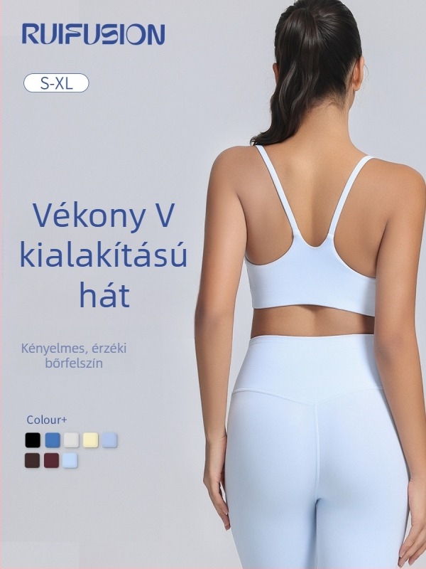 Vékony vállú sportmelltartó, teljes kosár és vékony formázott kosár, rögzített kettős pántok, fő anyag 80% nylon / 20% spandex, bélés: spandex