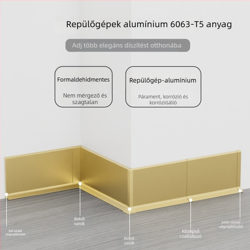 Öntapadós alumínium ötvözetű díszléc – fúrás nélküli szerelés, ragasztással, sík, modern minimalist stílus