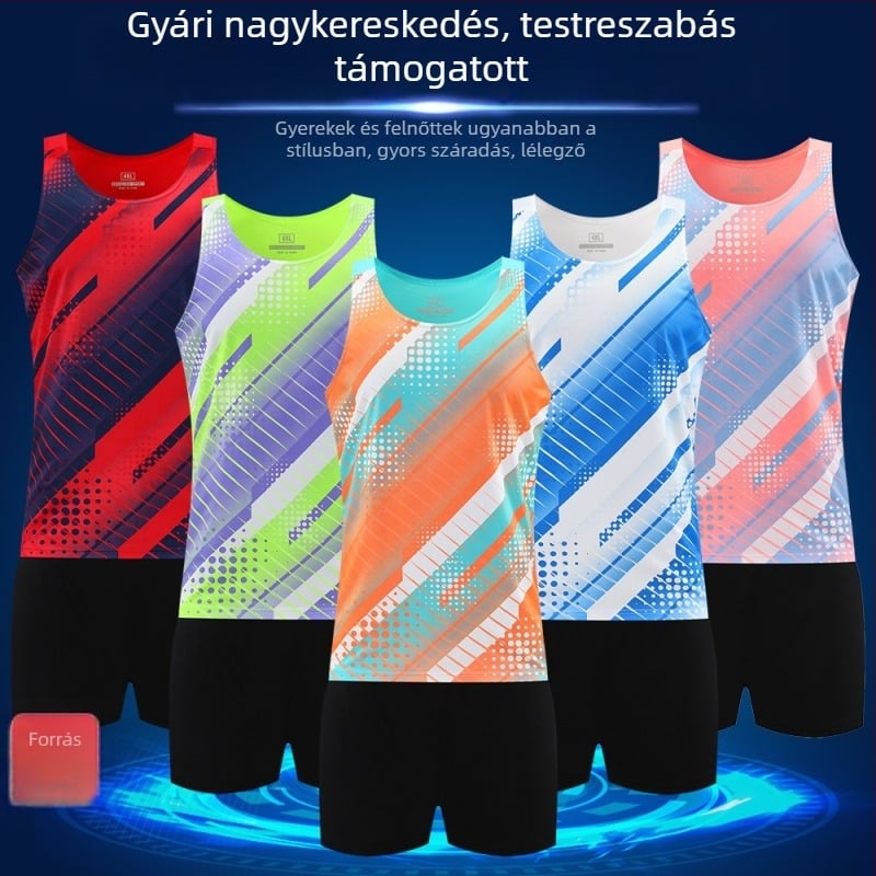 Csíkos futó mellény, 100% poliészter, lélegző és gyorsan száradó, pályára és atlétikához