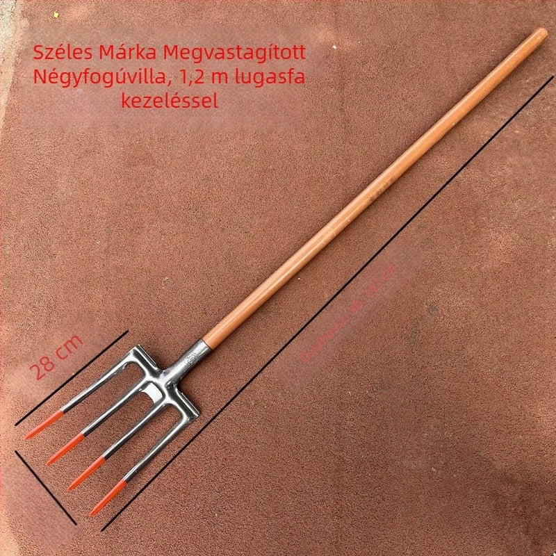 Kézi működtetésű acélvilla-gereblye mélyfúráshoz és lazításához a talajban, mangán acél, mezőgazdasági felhasználás