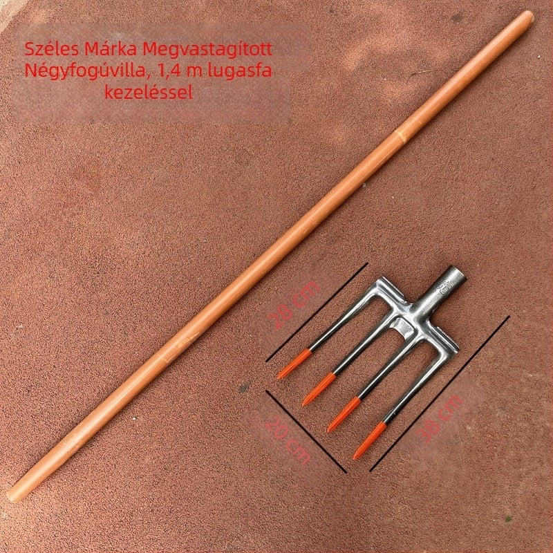 Kézi működtetésű acélvilla-gereblye mélyfúráshoz és lazításához a talajban, mangán acél, mezőgazdasági felhasználás