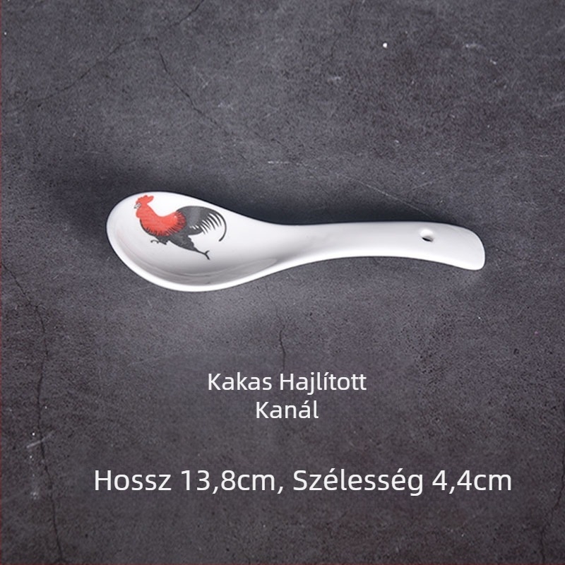 Hosszú nyeletű kerámia leveskanál, Bone China, modern minimalista stílus, virágos minta