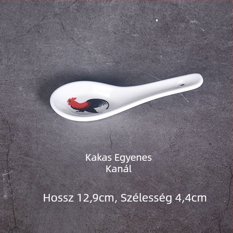 Hosszú nyeletű kerámia leveskanál, Bone China, modern minimalista stílus, virágos minta