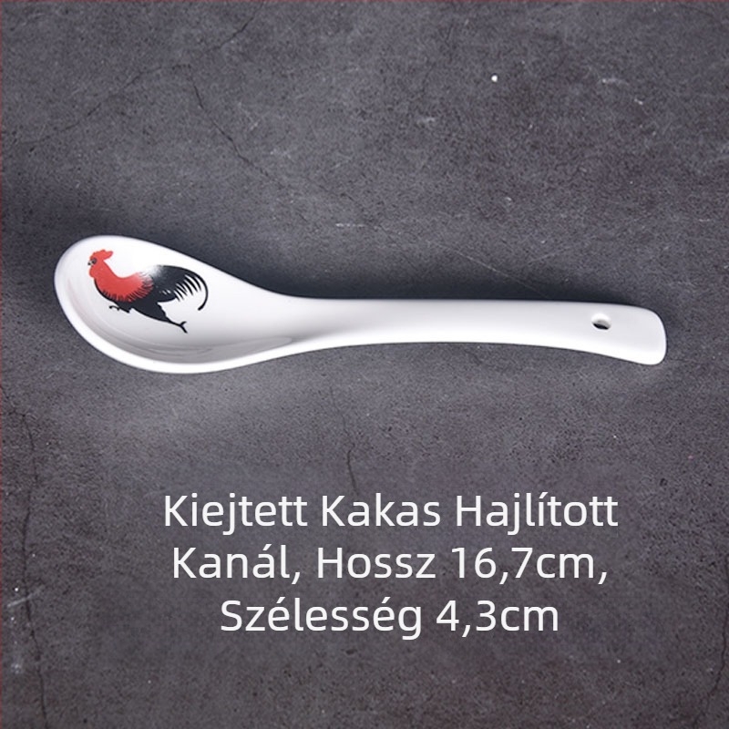 Hosszú nyeletű kerámia leveskanál, Bone China, modern minimalista stílus, virágos minta