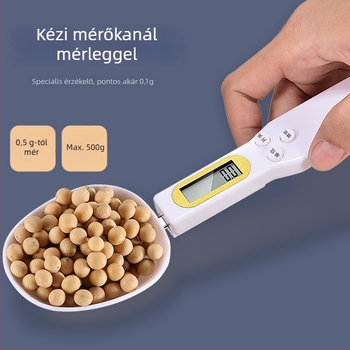 Elektronikus konyhai mérleg pontos grammban történő mérésével és mérőkanállal, ABS anyag
