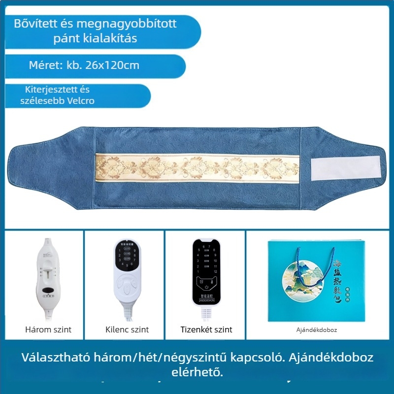 Elektronikus tengeri só melegítő zacskó otthoni használatra, 40–70°C, 100W, 220V, 2,2 kg, 1–12 fokozat, derék/ váll/ térd védelem