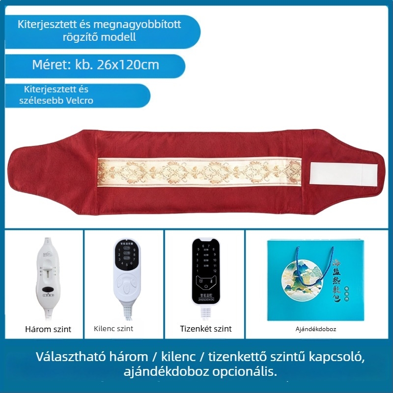 Elektronikus tengeri só melegítő zacskó otthoni használatra, 40–70°C, 100W, 220V, 2,2 kg, 1–12 fokozat, derék/ váll/ térd védelem