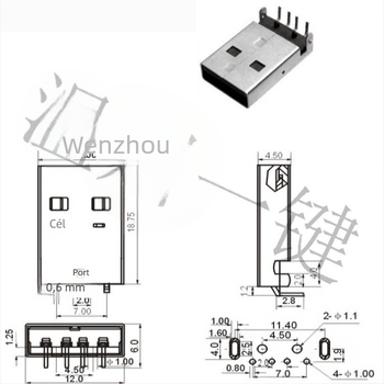USB 2.0 Type-A férfi csatlakozó, 90°-os derékszög, PCB-beépítés, AMUSB-109