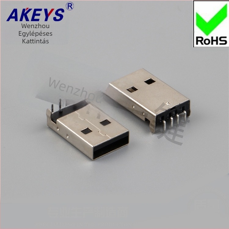 USB 2.0 Type-A férfi csatlakozó, 90°-os derékszög, PCB-beépítés, AMUSB-109