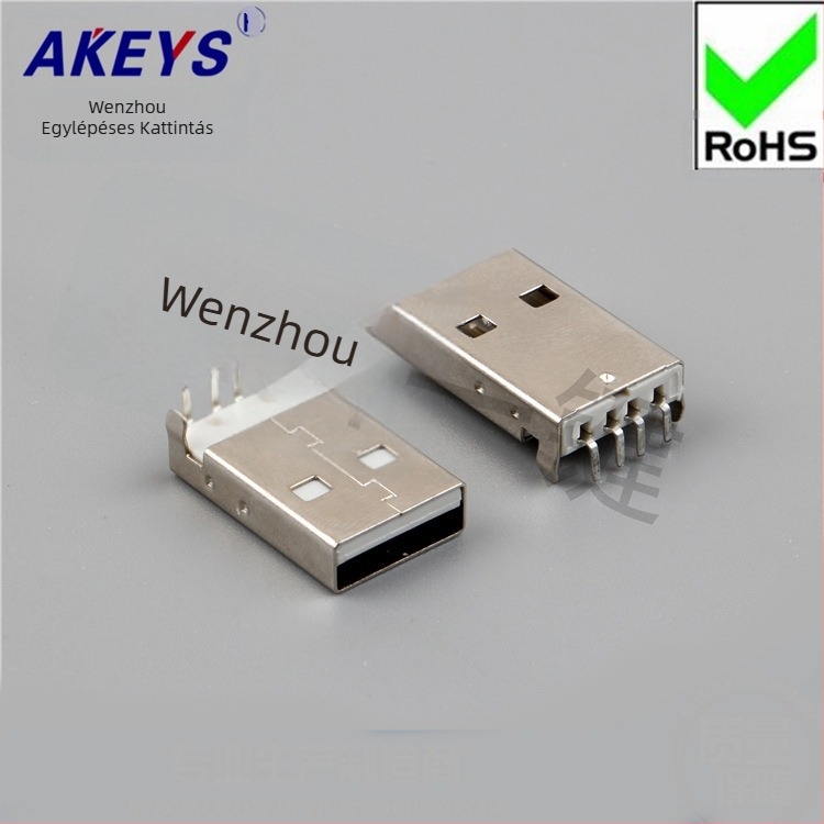 USB 2.0 Type-A férfi csatlakozó, 90°-os derékszög, PCB-beépítés, AMUSB-109