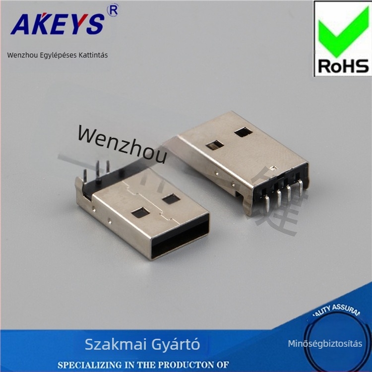 USB 2.0 Type-A férfi csatlakozó, 90°-os derékszög, PCB-beépítés, AMUSB-109