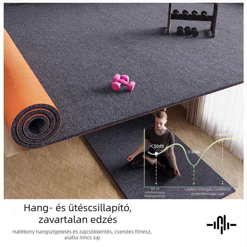 Fitnesz padlómat szigeteléssel és rezgéscsillapítással, poliészter rostból, 5–6 mm vastagság, téglalap alakú, csíkos mintázat, gépi szövésű