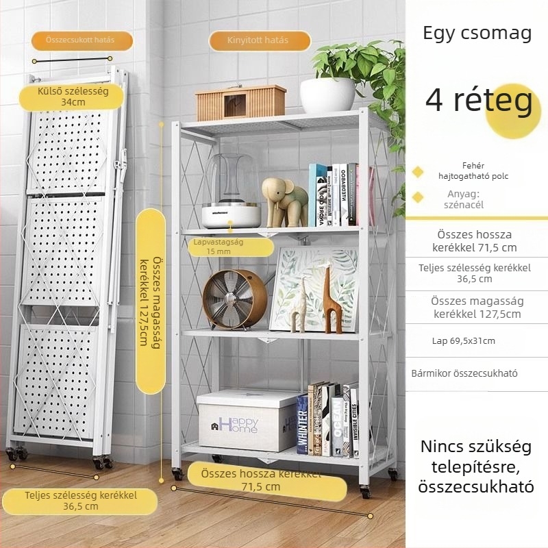 Összecsukható, forgó és mozgatható, telepítés nélküli, 5-szintes szénacél könyvespolc