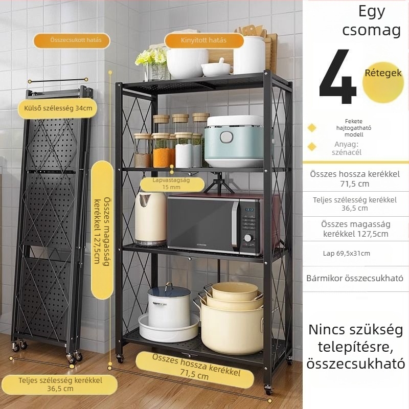Összecsukható, forgó és mozgatható, telepítés nélküli, 5-szintes szénacél könyvespolc