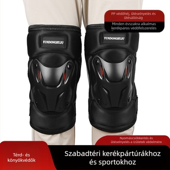 Kerékpáros térd- és könyökvédők, kemény héj, fleece bélés, szélálló, téli védelem