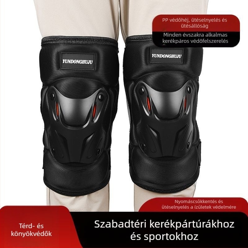 Kerékpáros térd- és könyökvédők, kemény héj, fleece bélés, szélálló, téli védelem