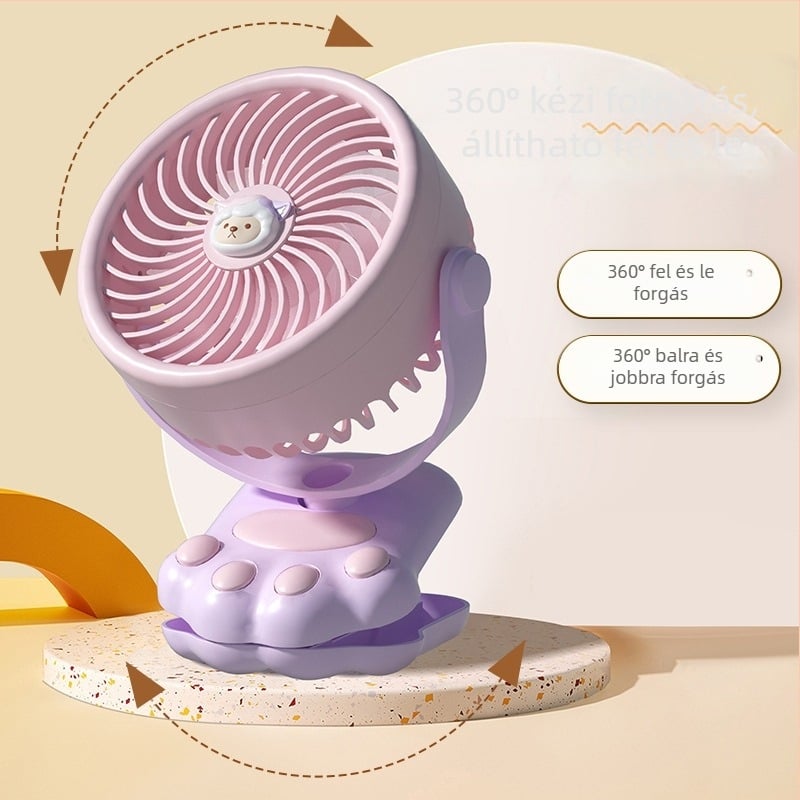 USB asztali ventilátor 3 lapátos, beépített 300-500 mAh akkumulátor, alacsony zajszint 36 dB alatt