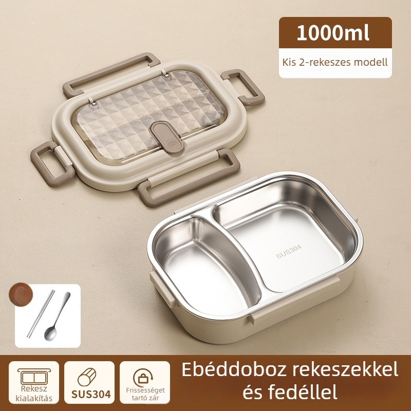 Ebédes doboz 304 rozsdamentes acél + PP, szigetelt, mikróhöz kompatibilis, 1–2 L, egylépcsős/dupla réteg