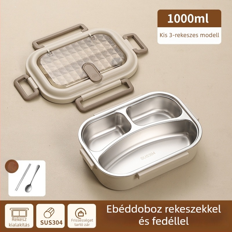 Ebédes doboz 304 rozsdamentes acél + PP, szigetelt, mikróhöz kompatibilis, 1–2 L, egylépcsős/dupla réteg