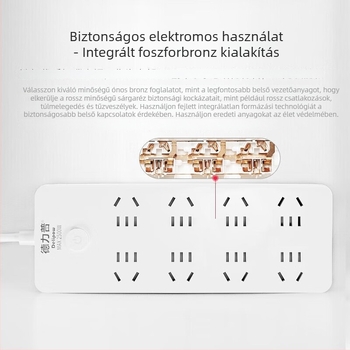 Delipu 8‑lyukú dugaszoló aljzat vezetékes, otthonra és irodába – 220–250V, 2500W, rézvezető, PP ház