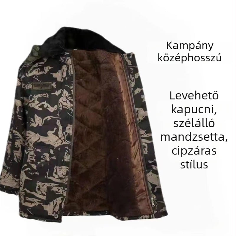 MWY Téli Kamuflázs Uniszex Kabát, fleece bélés, meleg, szélálló, kopásálló, anyaga: kémiai rost