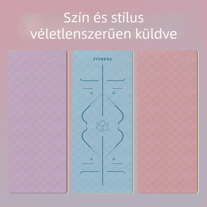 TPE jóga matrac – összecsukható, ultra széles, extra vastag, csúszásmentes, ütéscsillapító, csendes; Anyag: TPE; Vastagság: 6 mm; Súly: 490 g; Mintázat: Pozícióvonalak
