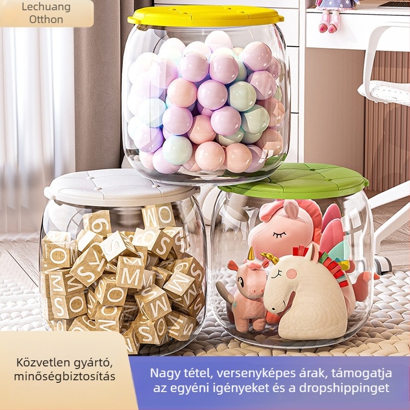 Játékok tároló szék, műanyag, kerek, 18L kapacitás, 150 kg teherbírás, többfunkciós