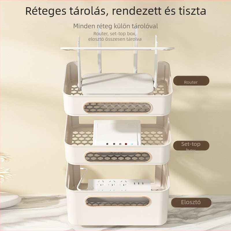 Műanyag router- és set-top box tároló — egyszerű és modern kialakítás, kábelkezelés a nappaliban, 2024-es modell