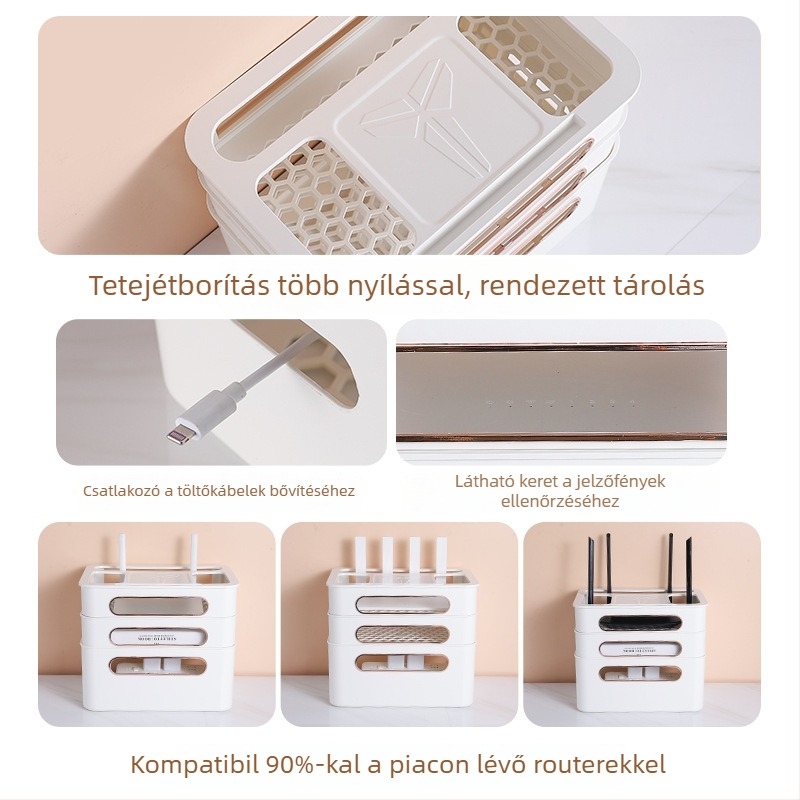 Műanyag router- és set-top box tároló — egyszerű és modern kialakítás, kábelkezelés a nappaliban, 2024-es modell