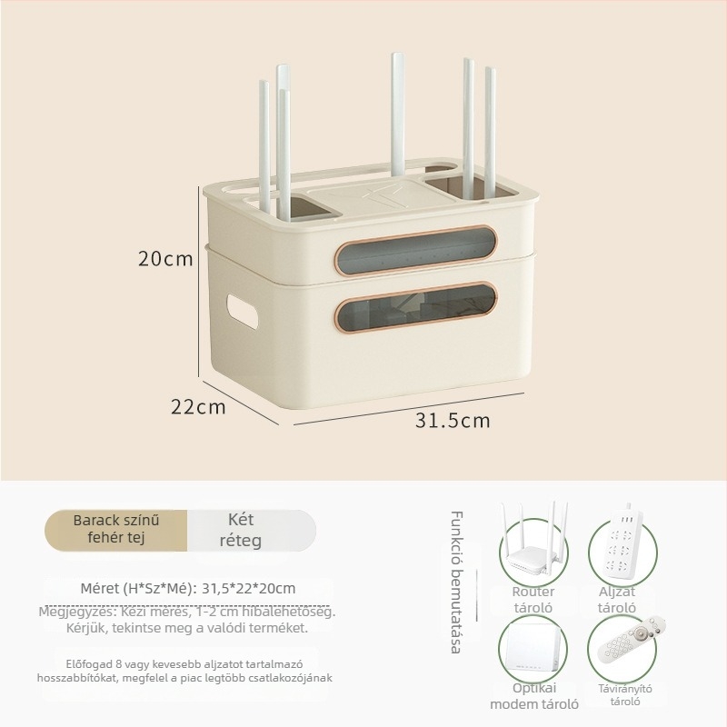 Műanyag router- és set-top box tároló — egyszerű és modern kialakítás, kábelkezelés a nappaliban, 2024-es modell