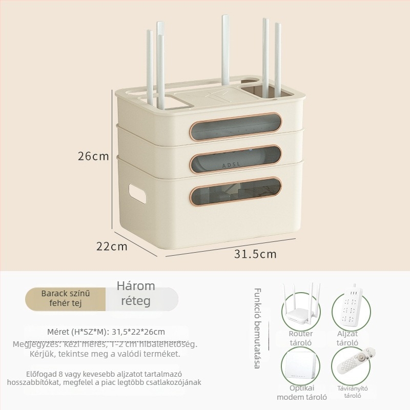 Műanyag router- és set-top box tároló — egyszerű és modern kialakítás, kábelkezelés a nappaliban, 2024-es modell