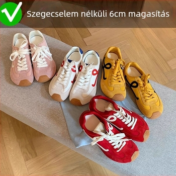 Női edzőcipő – balett-stílusú retro, színblokkal ellátott dizájn, magasságot növelő, bőr felsőrés, fűzős zárás, alacsony topp