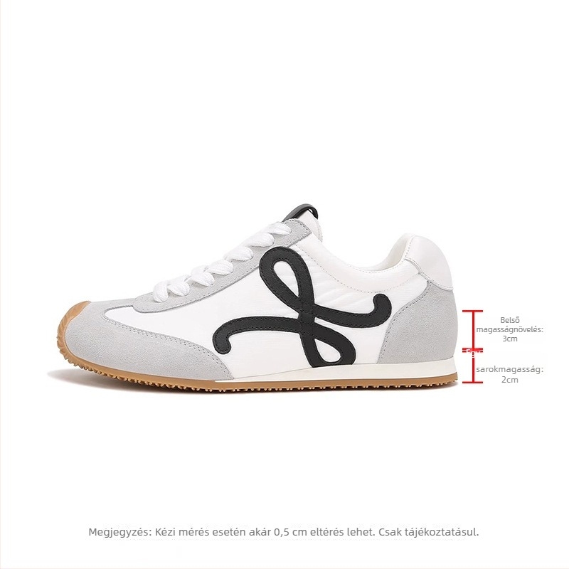 Női edzőcipő – balett-stílusú retro, színblokkal ellátott dizájn, magasságot növelő, bőr felsőrés, fűzős zárás, alacsony topp