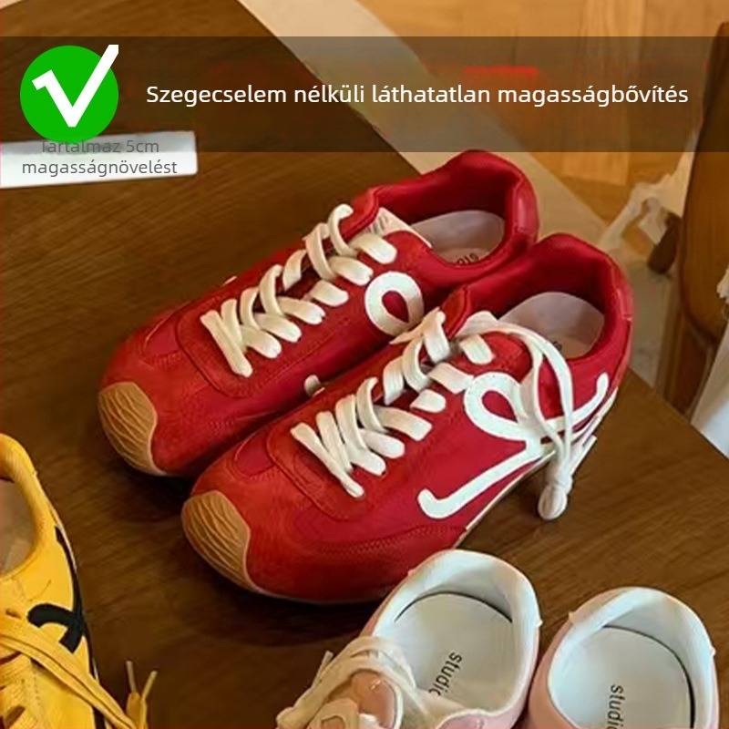 Női edzőcipő – balett-stílusú retro, színblokkal ellátott dizájn, magasságot növelő, bőr felsőrés, fűzős zárás, alacsony topp