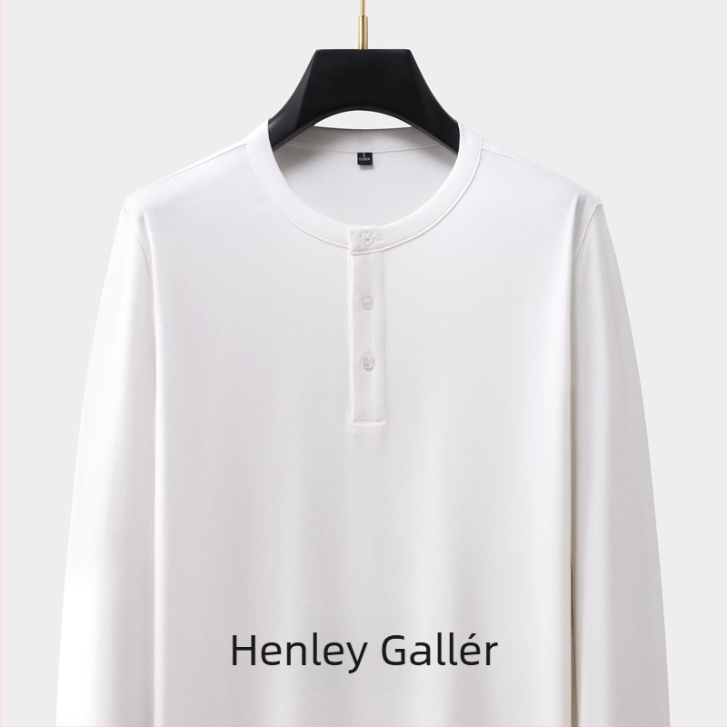 Férfi kereknyakú hosszú ujjú pamutkeverék póló, testhezálló szabású, ősz, casual