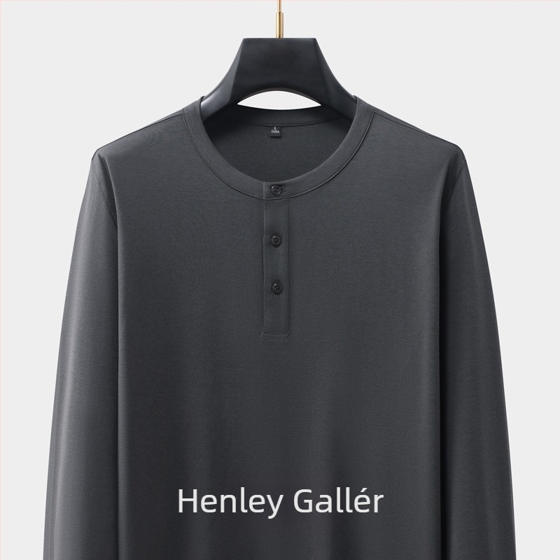 Férfi kereknyakú hosszú ujjú pamutkeverék póló, testhezálló szabású, ősz, casual