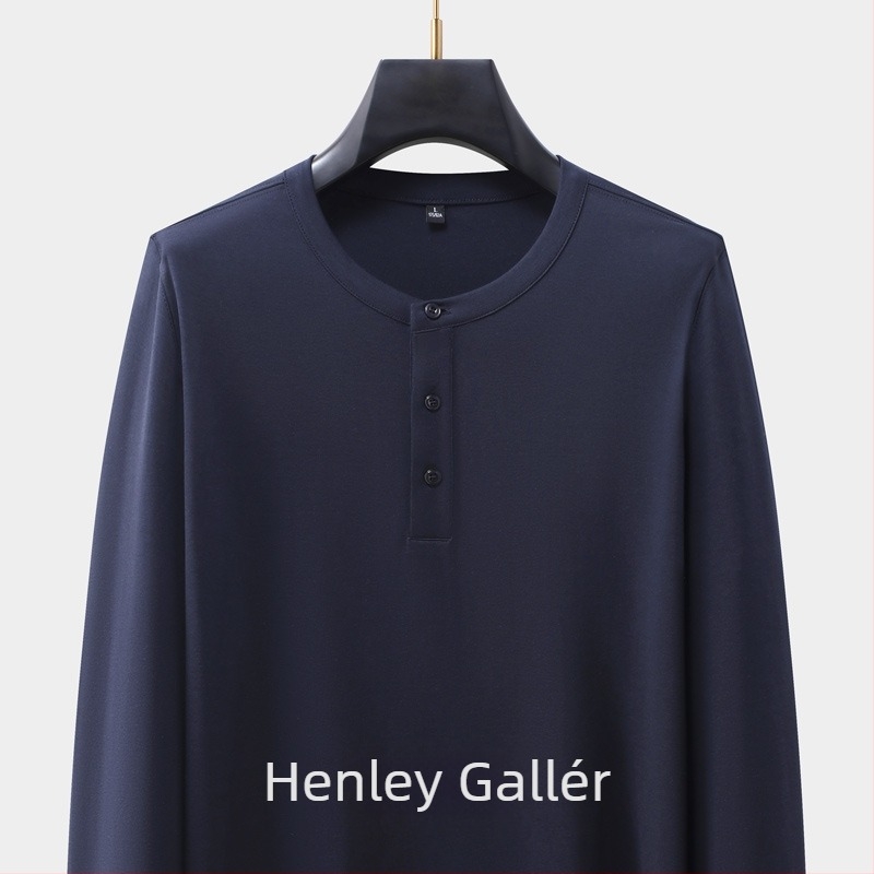 Férfi kereknyakú hosszú ujjú pamutkeverék póló, testhezálló szabású, ősz, casual