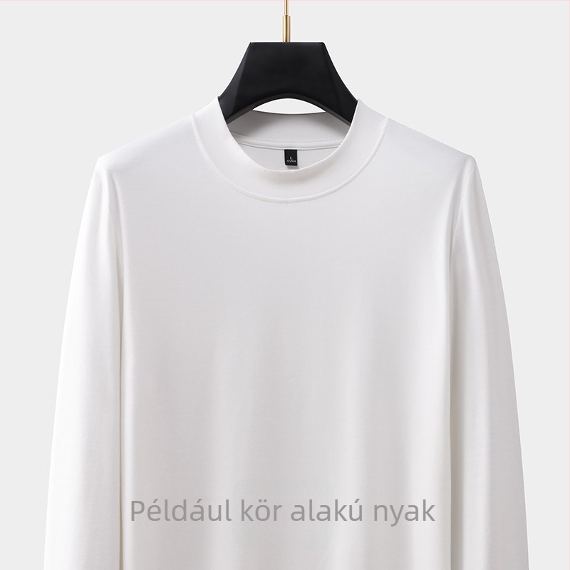 Férfi kereknyakú hosszú ujjú pamutkeverék póló, testhezálló szabású, ősz, casual