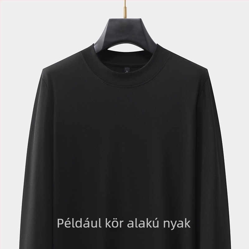 Férfi kereknyakú hosszú ujjú pamutkeverék póló, testhezálló szabású, ősz, casual