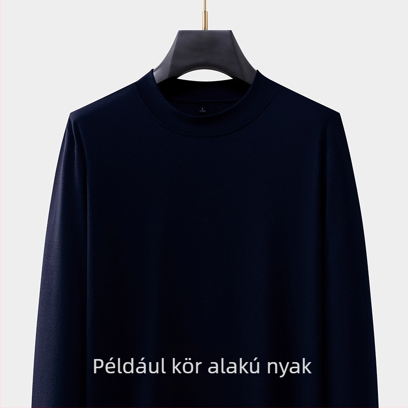 Férfi kereknyakú hosszú ujjú pamutkeverék póló, testhezálló szabású, ősz, casual