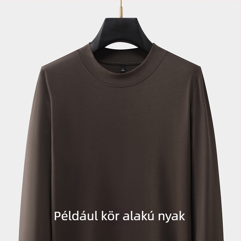 Férfi kereknyakú hosszú ujjú pamutkeverék póló, testhezálló szabású, ősz, casual