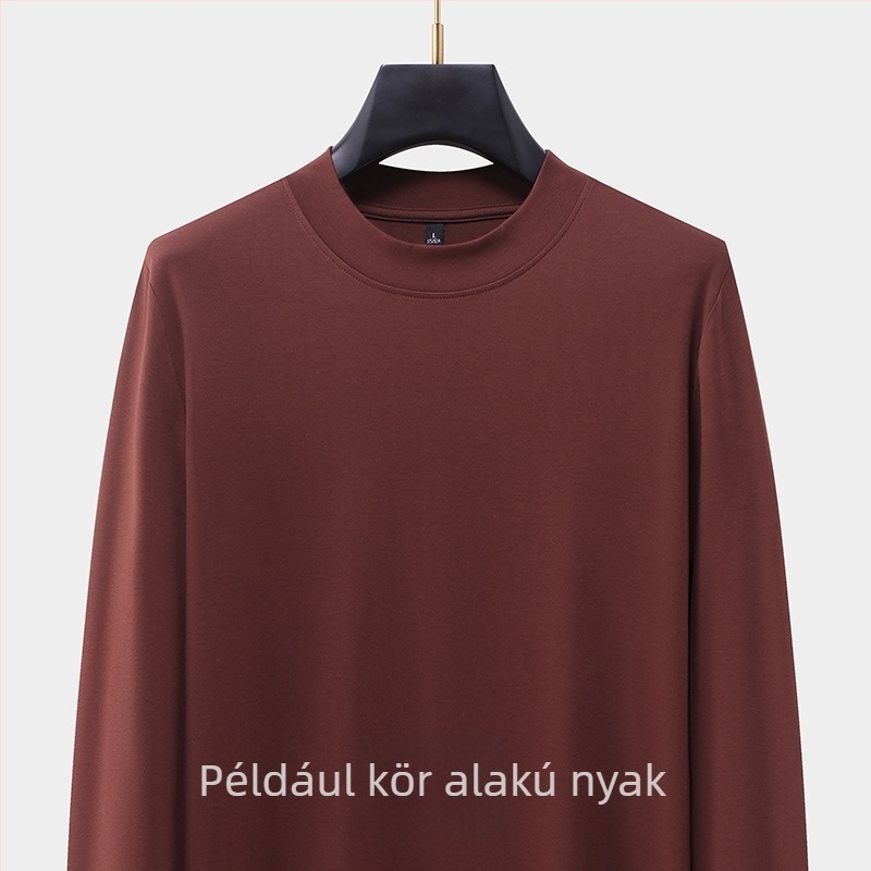 Férfi kereknyakú hosszú ujjú pamutkeverék póló, testhezálló szabású, ősz, casual