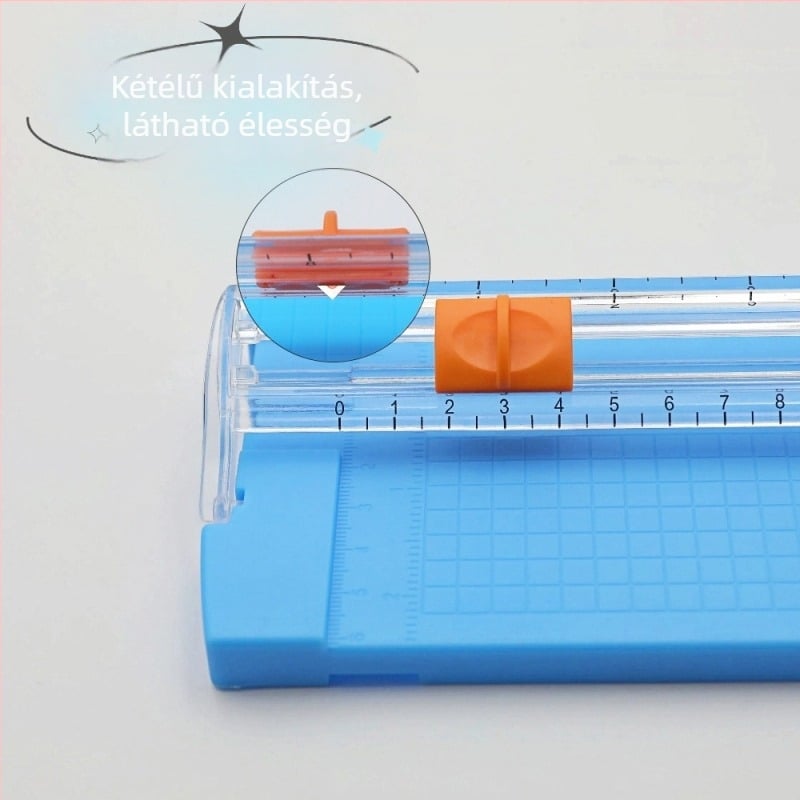 Kétirányú hordozható műanyag papírvágó, modell 857, mini vágó és vonalzó