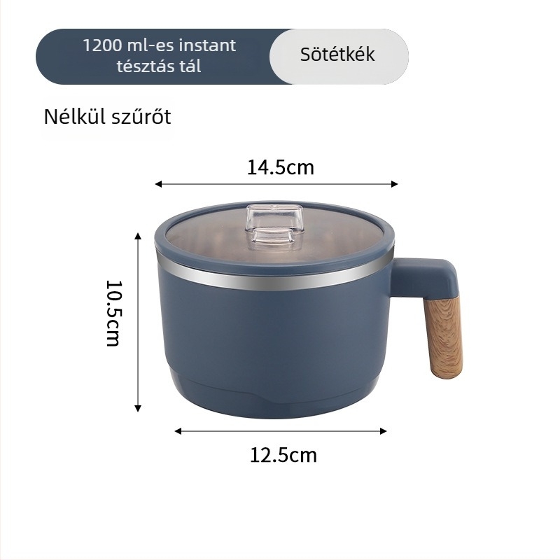304 rozsdamentes acélból készült tészta tál leeresztő kosárral és átlátszó fedővel, kétszintes ebédes doboz, kapacitás 1-2 L